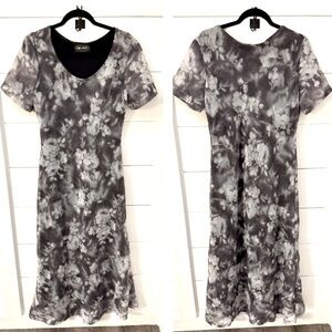 Y2K VINTAGE MAX TAYLOR 14 Floral grey polyester lightweight woman midi dress